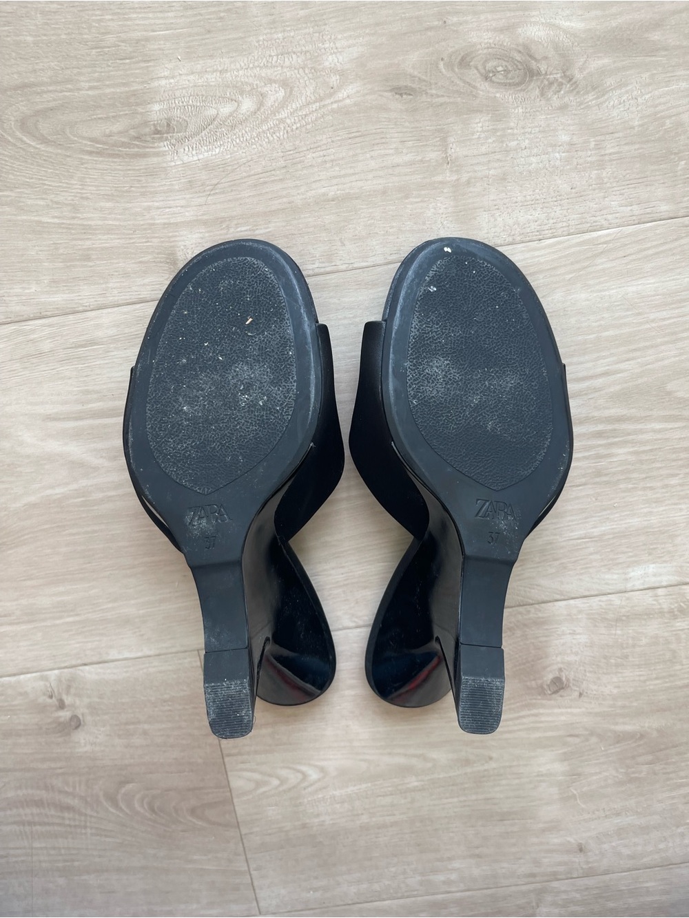 ZARA Black Sculpted Heel Open-Toe Slide Mules - Picture 5 of 6